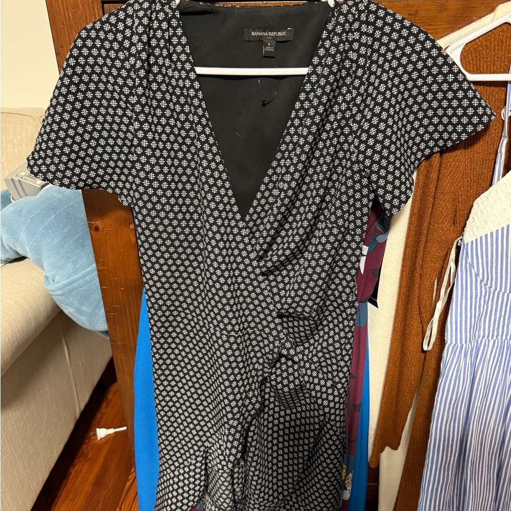 Banana Republic Black and White Patterned Midi Dress